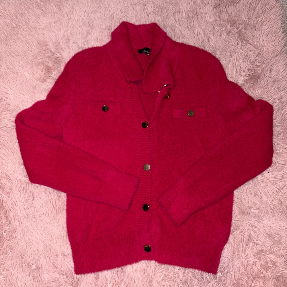 Vibrant Pink Button-Up Cardigan